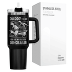 40oz Daddysaurus Tumbler with Handle | Funny Dinosaur Dad Travel Mug