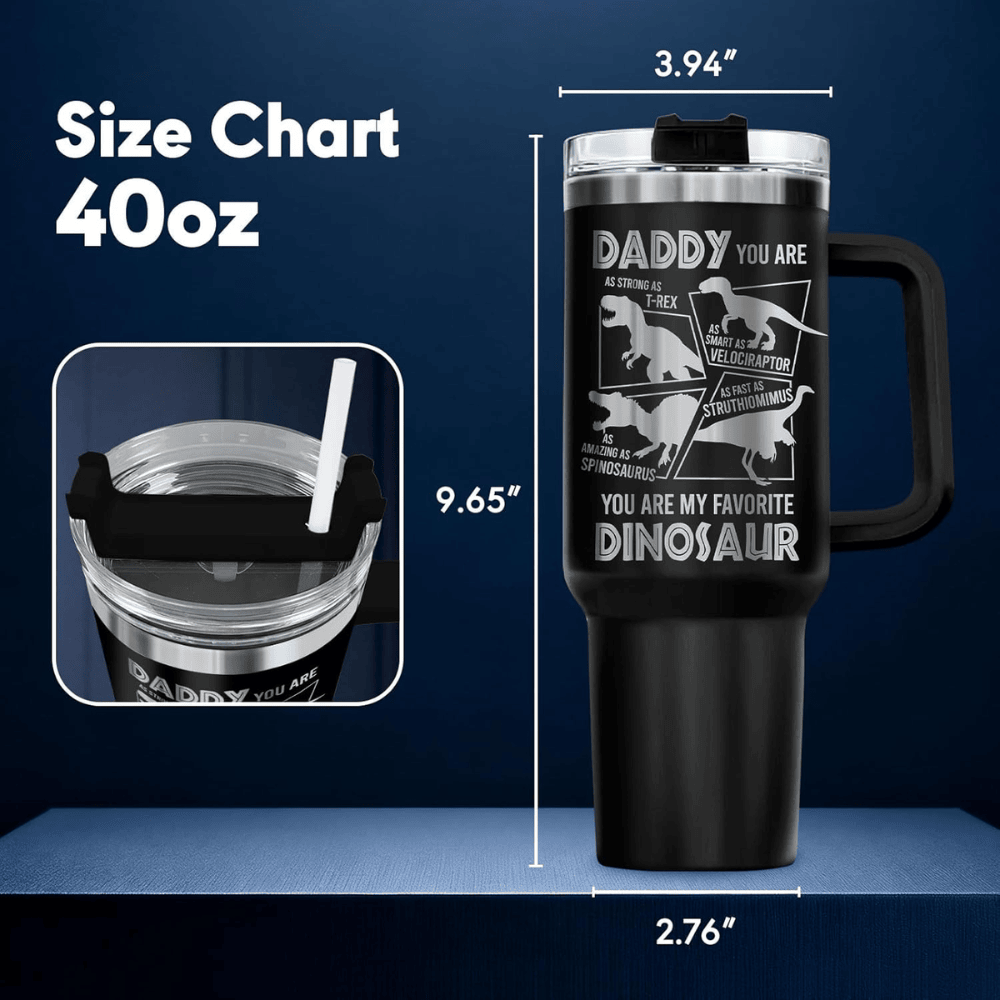 40oz Daddysaurus Tumbler with Handle | Funny Dinosaur Dad Travel Mug