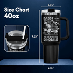 40oz Daddysaurus Tumbler with Handle | Funny Dinosaur Dad Travel Mug