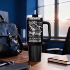 40oz Daddysaurus Tumbler with Handle | Funny Dinosaur Dad Travel Mug