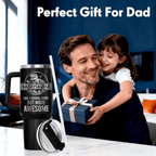40oz Daddysaurus Tumbler with Handle | Funny Dinosaur Dad Travel Mug