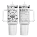 40oz "Best Dad By Par" Golf Tumbler with Handle | Stainless Steel Golfer Dad Travel Mug