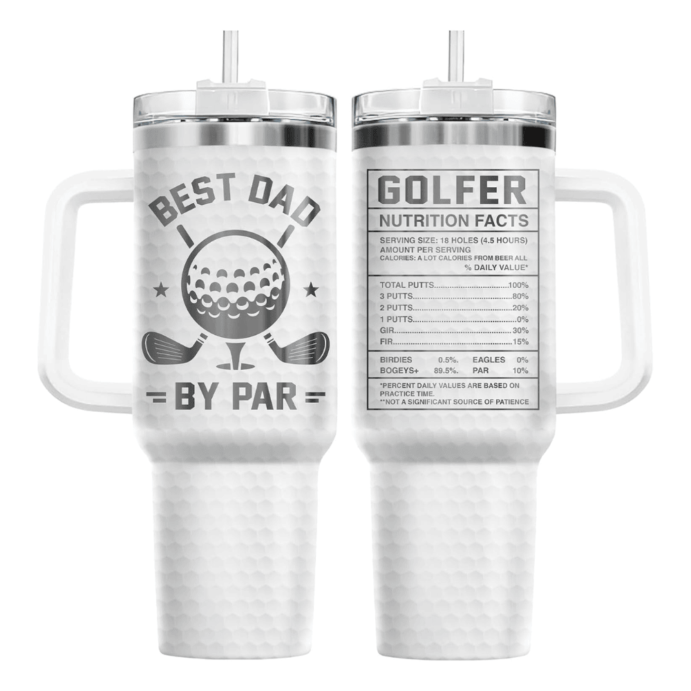 40oz "Best Dad By Par" Golf Tumbler with Handle | Stainless Steel Golfer Dad Travel Mug