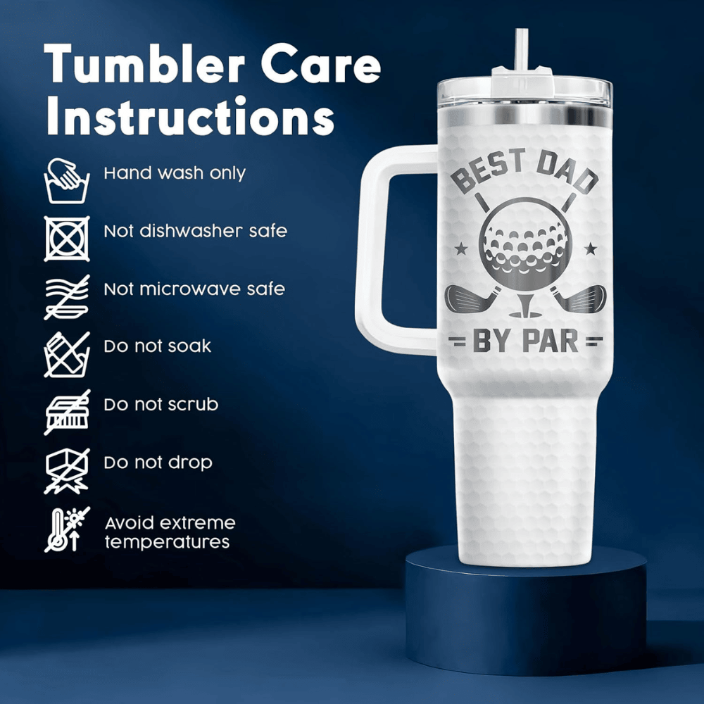 40oz "Best Dad By Par" Golf Tumbler with Handle | Stainless Steel Golfer Dad Travel Mug