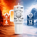 40oz "Best Dad By Par" Golf Tumbler with Handle | Stainless Steel Golfer Dad Travel Mug
