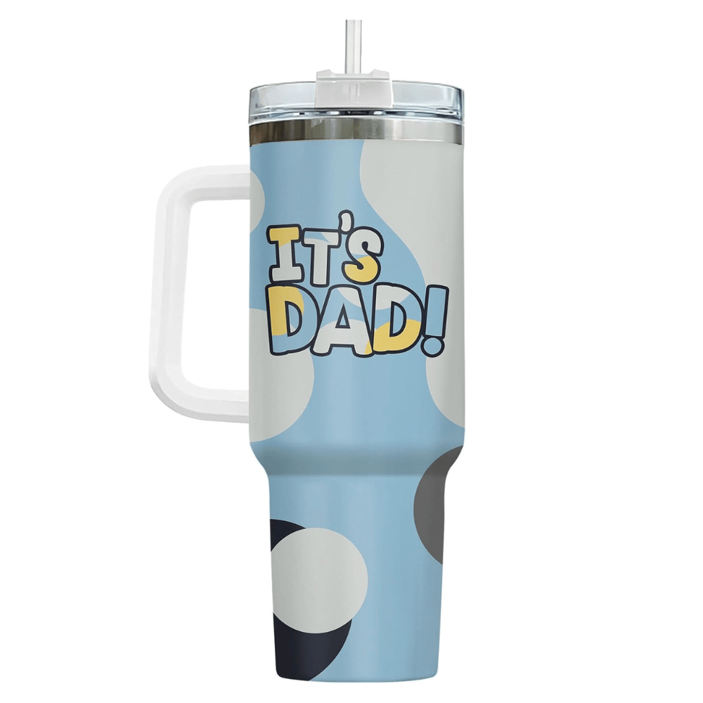 40oz Funny "It's Dad" Tumbler with Handle | Gamer Dad Travel Mug