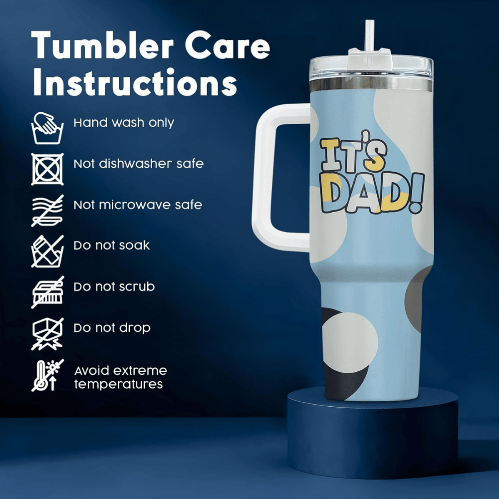 40oz Funny "It's Dad" Tumbler with Handle | Gamer Dad Travel Mug