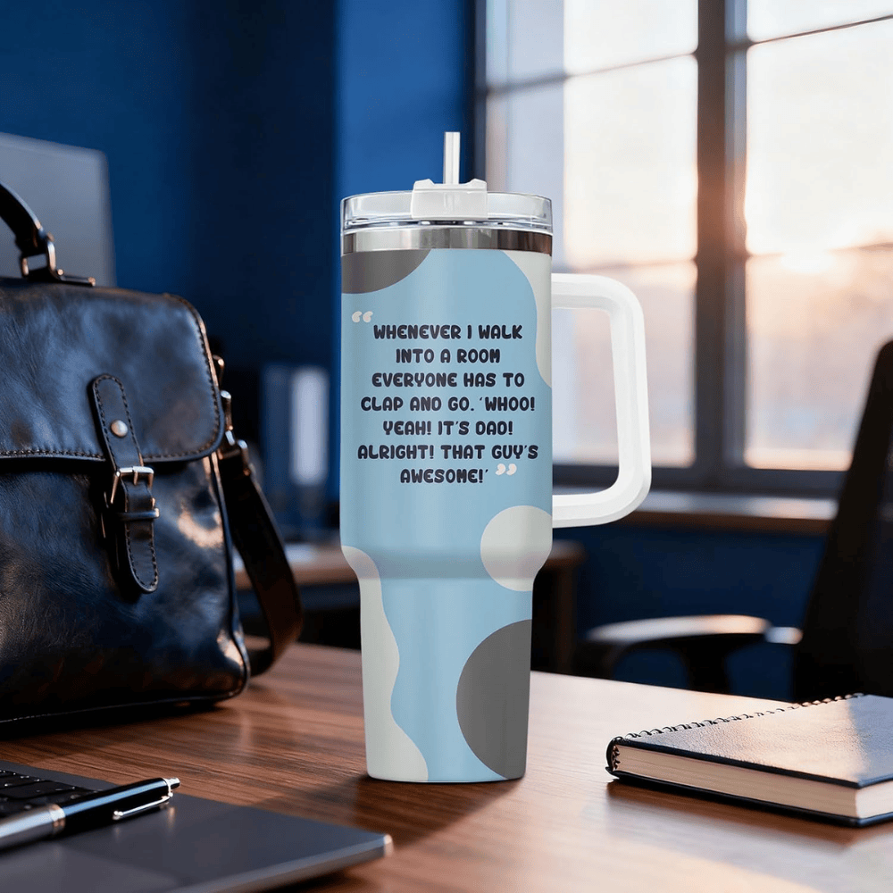 40oz Funny "It's Dad" Tumbler with Handle | Gamer Dad Travel Mug