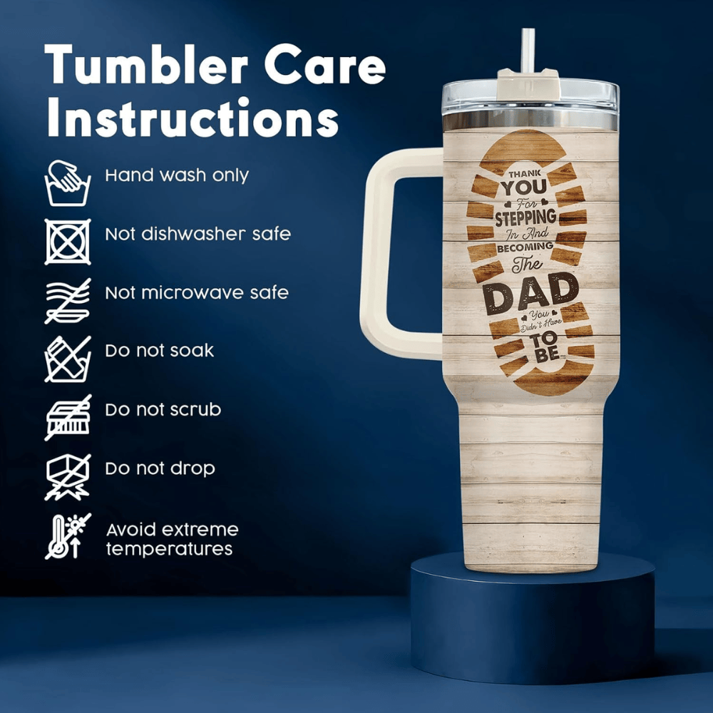 40oz "Bonus Dad" Wood Grain Tumbler with Handle | Stepdad Travel Mug