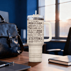 40oz "Bonus Dad" Wood Grain Tumbler with Handle | Stepdad Travel Mug