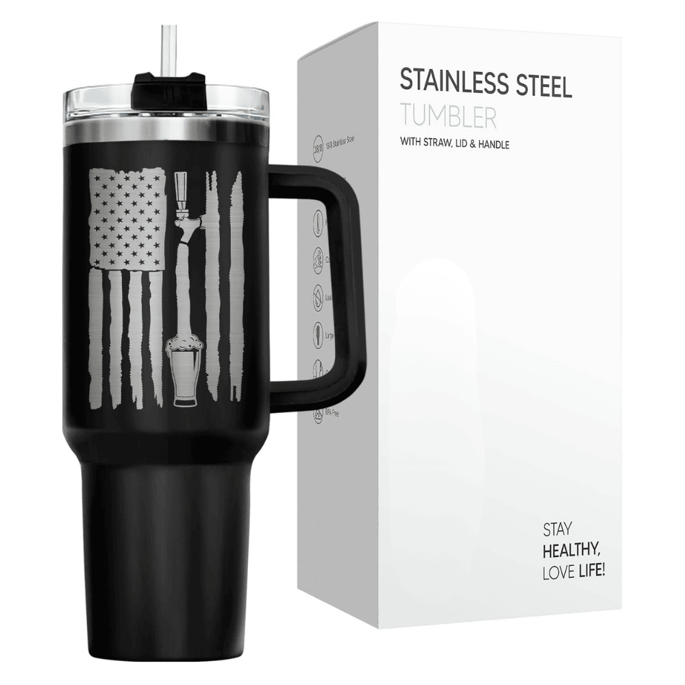 40oz Funny "Surviving Fatherhood" Tumbler with Handle | Beer Dad Travel Mug