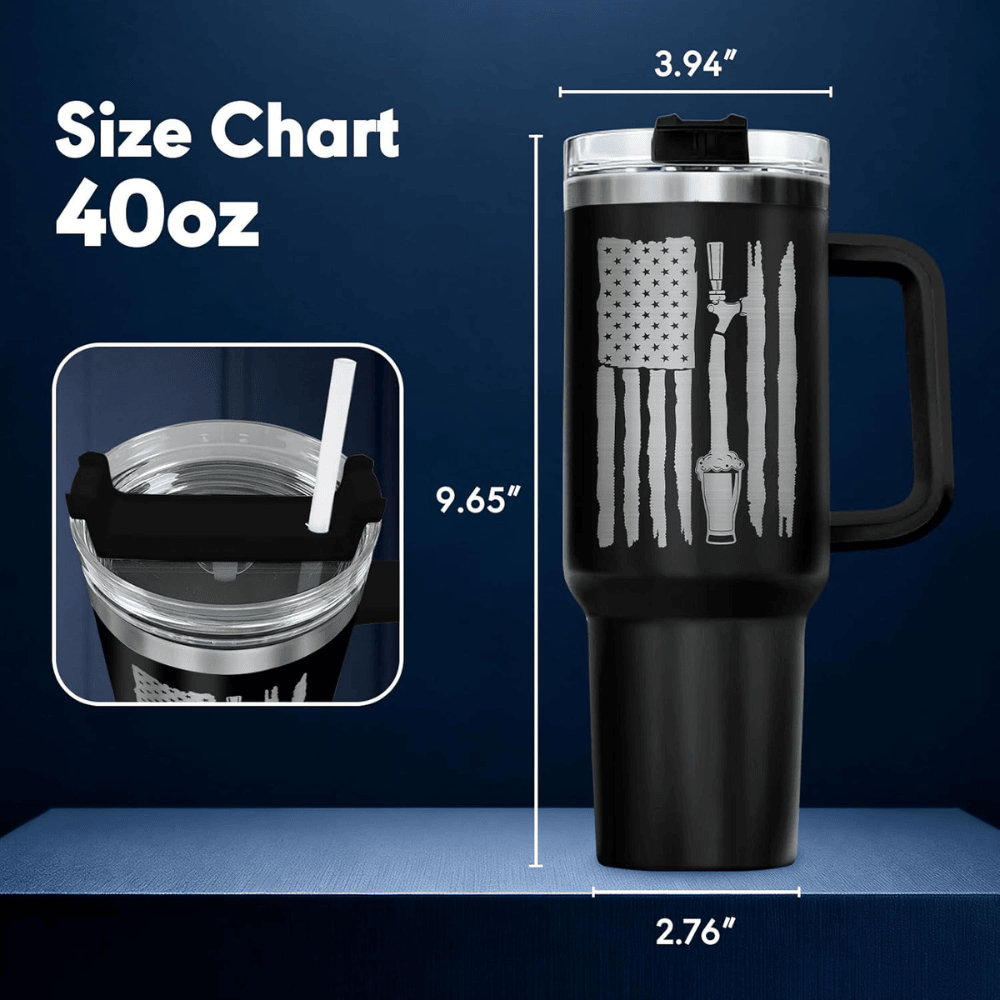 40oz Funny "Surviving Fatherhood" Tumbler with Handle | Beer Dad Travel Mug