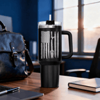 40oz Funny "Surviving Fatherhood" Tumbler with Handle | Beer Dad Travel Mug