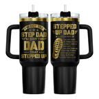 40oz "Stepped Up Dad" Tumbler with Handle | Black & Gold Bonus Dad Travel Mug