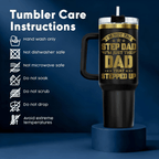 40oz "Stepped Up Dad" Tumbler with Handle | Black & Gold Bonus Dad Travel Mug