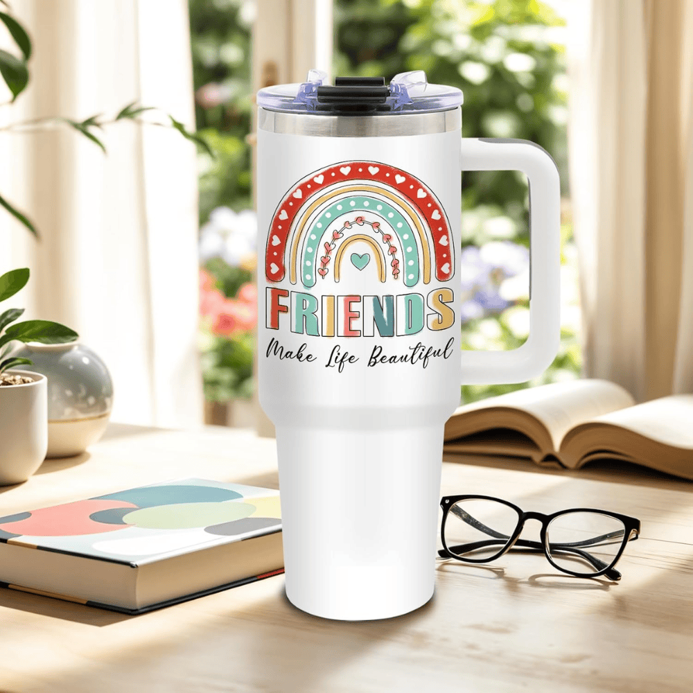 Rainbow "Friends Make Life Beautiful" 40oz Tumbler | Bestie Friendship Travel Mug