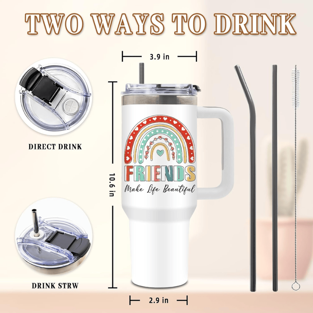 Rainbow "Friends Make Life Beautiful" 40oz Tumbler | Bestie Friendship Travel Mug