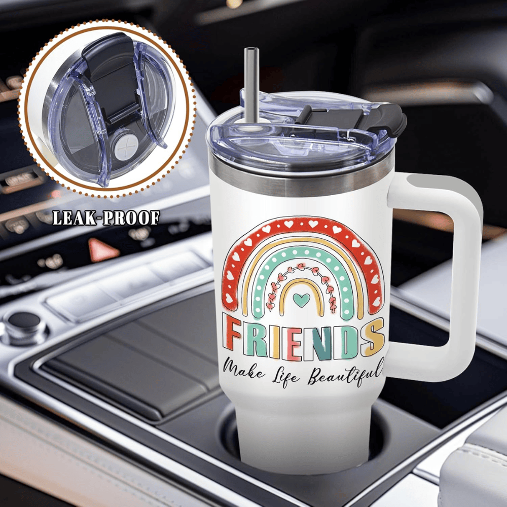 Rainbow "Friends Make Life Beautiful" 40oz Tumbler | Bestie Friendship Travel Mug