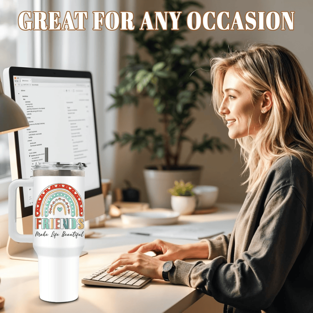Rainbow "Friends Make Life Beautiful" 40oz Tumbler | Bestie Friendship Travel Mug