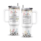Pink "Bestie" 40oz Floral Tumbler with Handle | BFF Friendship Travel Mug