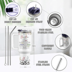 Pink "Bestie" 40oz Floral Tumbler with Handle | BFF Friendship Travel Mug