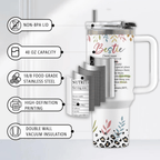 Pink "Bestie" 40oz Floral Tumbler with Handle | BFF Friendship Travel Mug