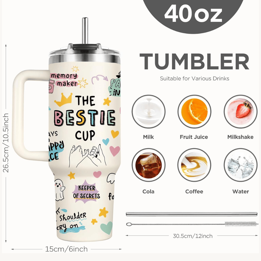 Creamy White "Soul Sisters" 40oz Tumbler with Handle | Bestie Friendship Travel Mug