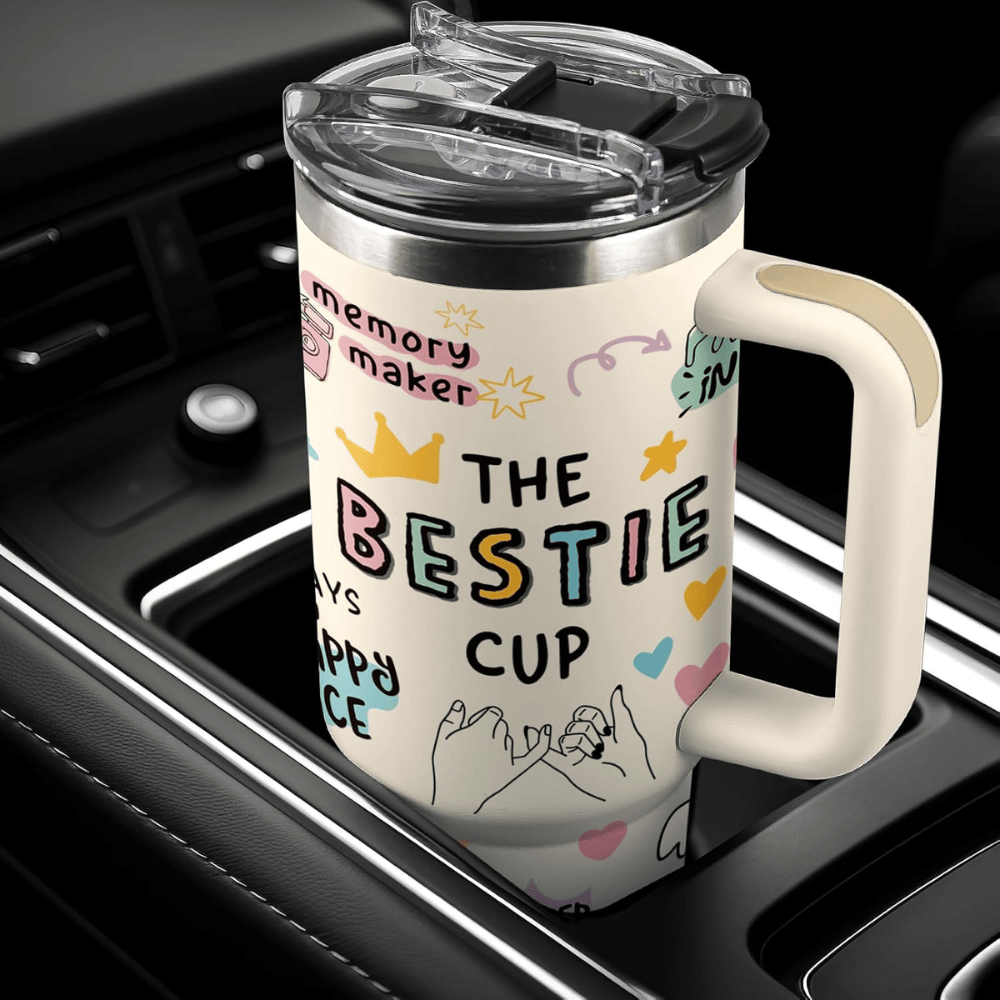 Creamy White "Soul Sisters" 40oz Tumbler with Handle | Bestie Friendship Travel Mug