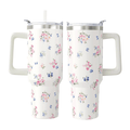 Vibrant Floral 40oz Tumbler with Handle | Stainless Steel Insulated Travel Mug
