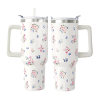 Vibrant Floral 40oz Tumbler with Handle | Stainless Steel Insulated Travel Mug
