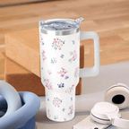 Vibrant Floral 40oz Tumbler with Handle | Stainless Steel Insulated Travel Mug