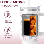 Vibrant Floral 40oz Tumbler with Handle | Stainless Steel Insulated Travel Mug