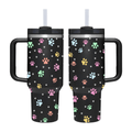 Black Paw Print 40oz Tumbler with Handle | Gift for Dog & Cat Lovers