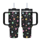 Black Paw Print 40oz Tumbler with Handle | Gift for Dog & Cat Lovers