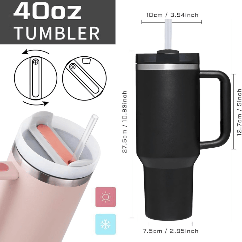Black Paw Print 40oz Tumbler with Handle | Gift for Dog & Cat Lovers