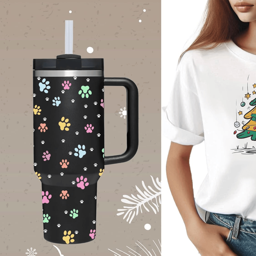 Black Paw Print 40oz Tumbler with Handle | Gift for Dog & Cat Lovers