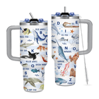 Ocean Life 40oz Tumbler with Handle | Sea Animal Lover Travel Mug