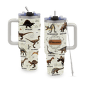 Jurassic Adventure 40oz Dinosaur Tumbler with Handle | White Stainless Steel Travel Mug