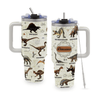 Jurassic Adventure 40oz Dinosaur Tumbler with Handle | White Stainless Steel Travel Mug