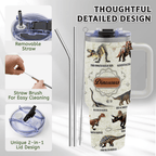 Jurassic Adventure 40oz Dinosaur Tumbler with Handle | White Stainless Steel Travel Mug