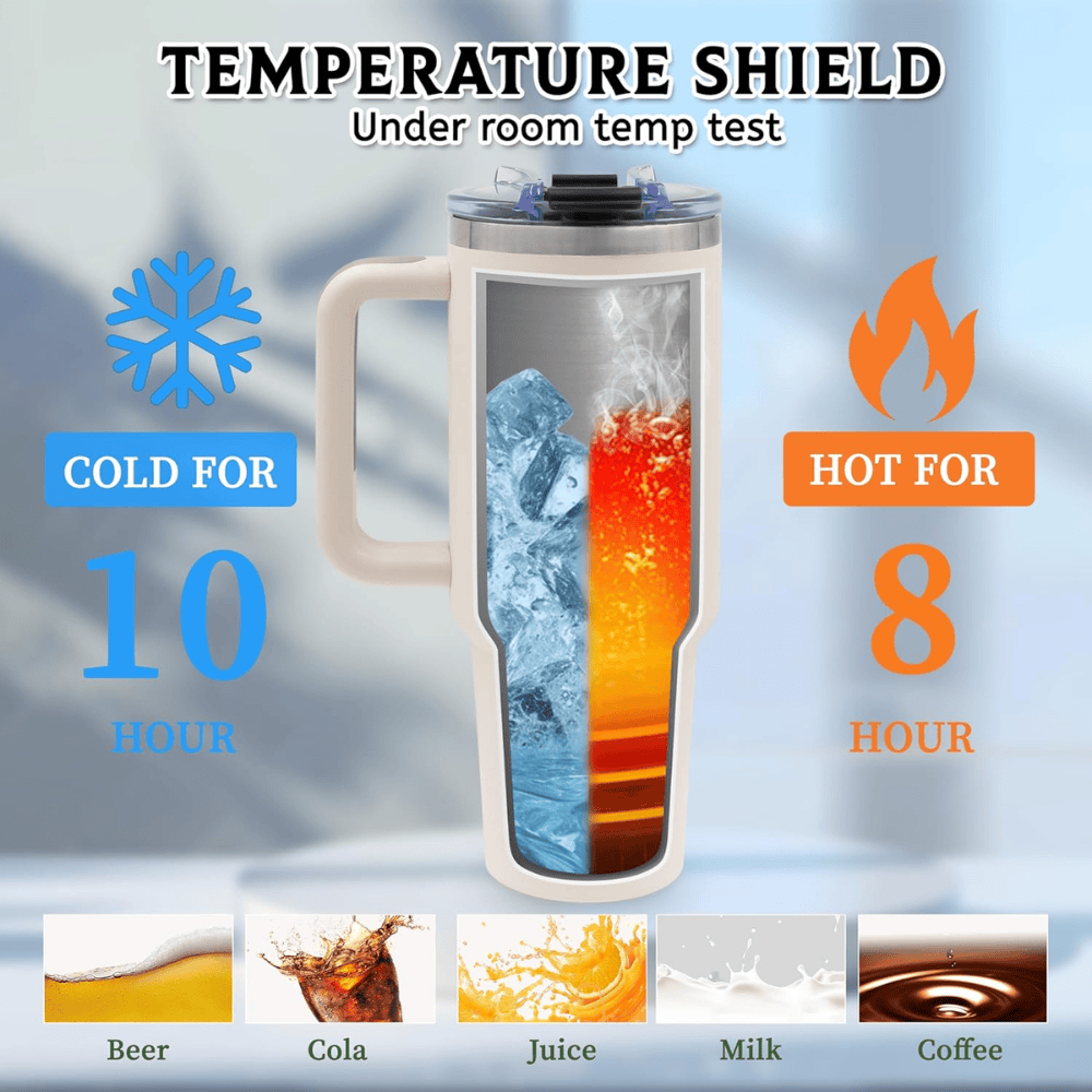 Jurassic Adventure 40oz Dinosaur Tumbler with Handle | White Stainless Steel Travel Mug