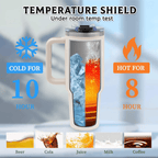 Jurassic Adventure 40oz Dinosaur Tumbler with Handle | White Stainless Steel Travel Mug