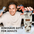 Jurassic Adventure 40oz Dinosaur Tumbler with Handle | White Stainless Steel Travel Mug