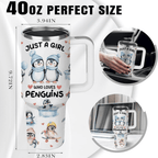 "Just a Girl Who Loves Penguins" 40oz Tumbler with Handle | Penguin Lover Travel Mug