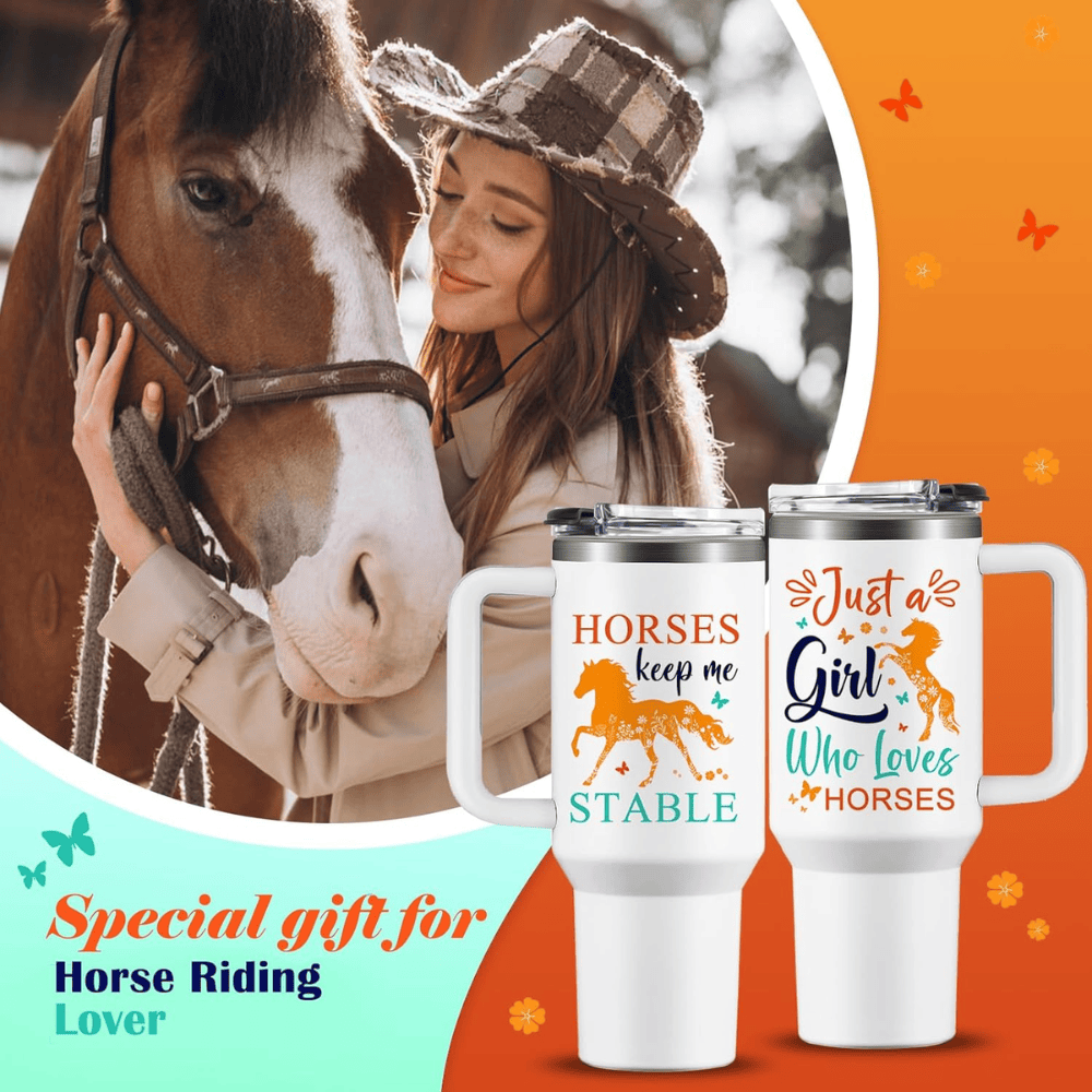 "Horses Keep Me Stable" 40oz Tumbler with Handle | Horse Lover Travel Mug