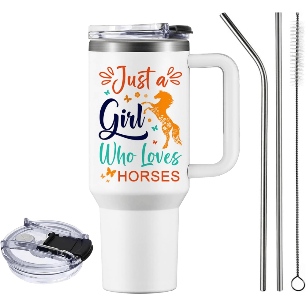 "Horses Keep Me Stable" 40oz Tumbler with Handle | Horse Lover Travel Mug
