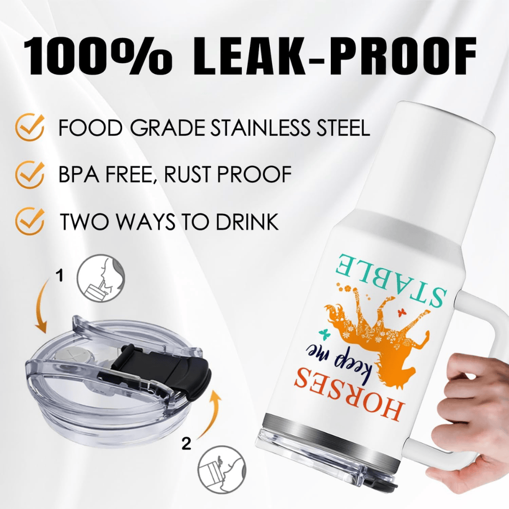 "Horses Keep Me Stable" 40oz Tumbler with Handle | Horse Lover Travel Mug