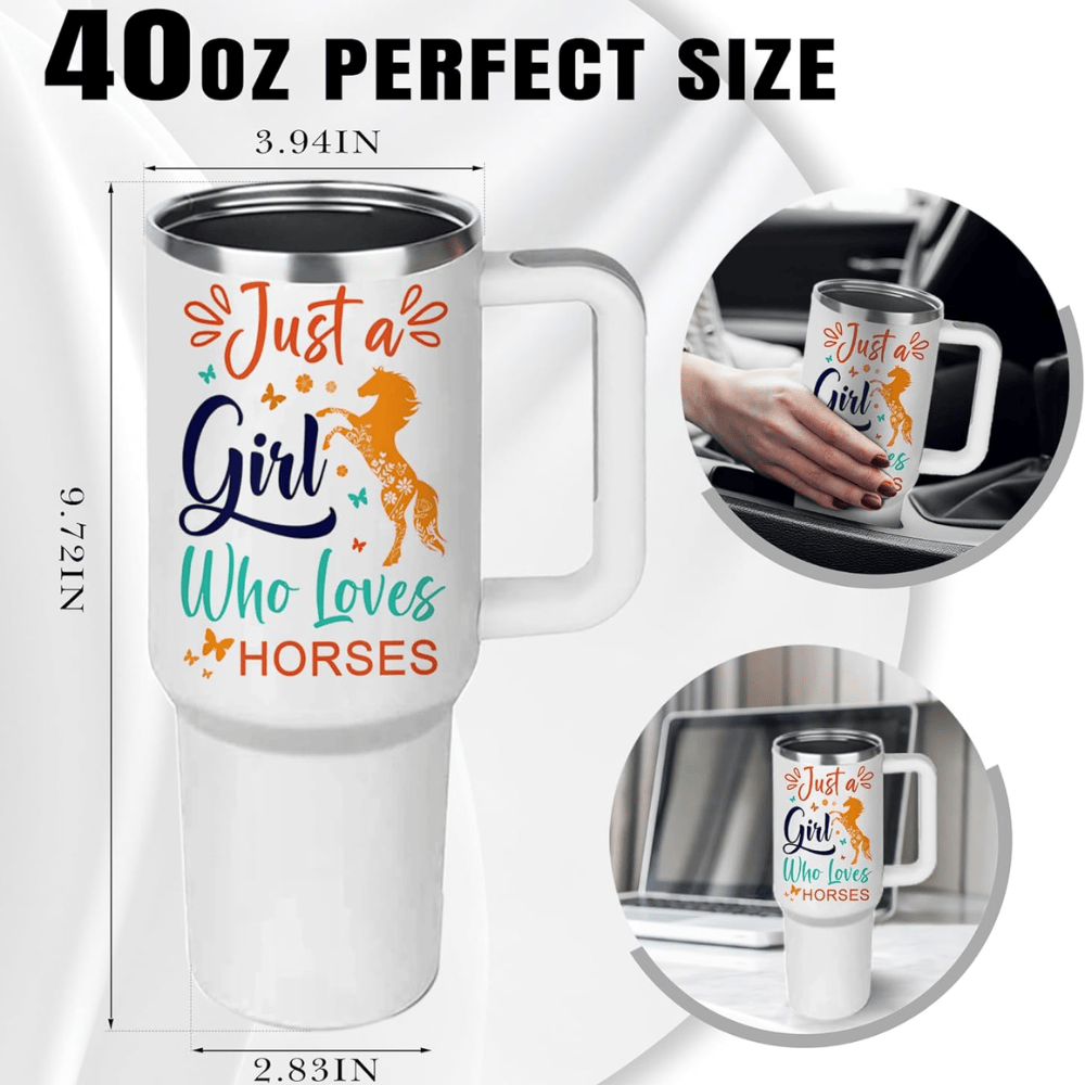 "Horses Keep Me Stable" 40oz Tumbler with Handle | Horse Lover Travel Mug