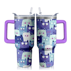 Cute Cat Illustrations 40oz Tumbler with Handle | Cat Lover Travel Mug