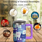 Cute Cat Illustrations 40oz Tumbler with Handle | Cat Lover Travel Mug